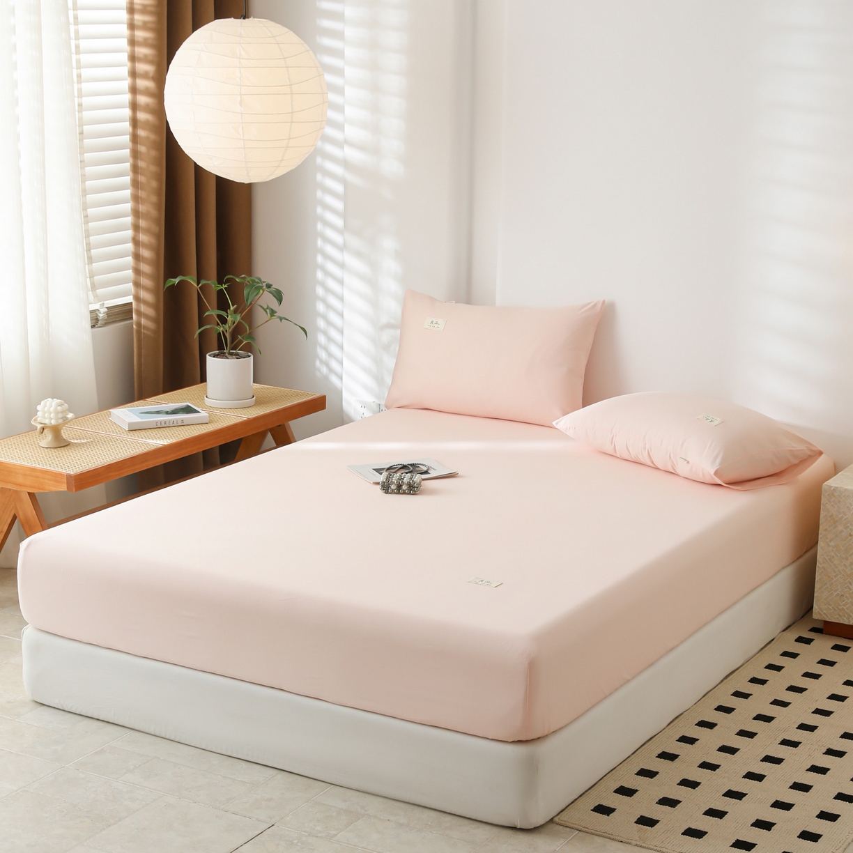 91家纺网 家纺一手货源 找家纺 眠博士 2025新款轻奢简约40s全棉纯棉纯色单床笠 床笠单件 床笠-浅粉