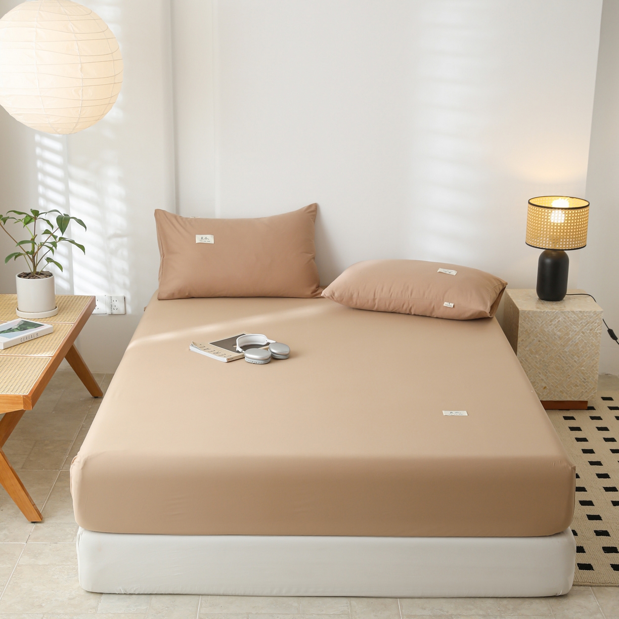 91家纺网 家纺一手货源 找家纺 眠博士 2025新款轻奢简约40s全棉纯棉纯色单床笠 床笠单件 床笠-卡其