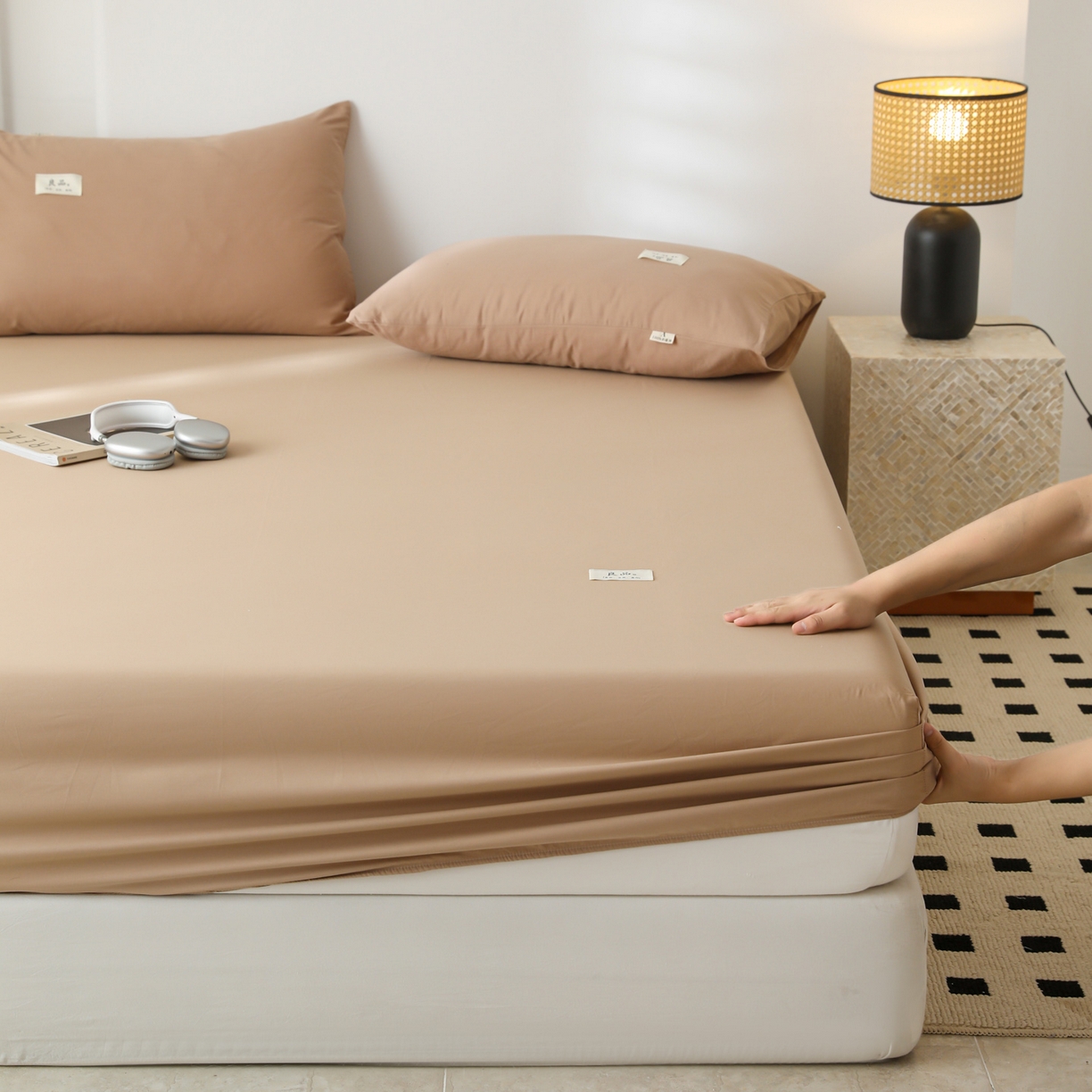 91家纺网 家纺一手货源 找家纺 眠博士 2025新款轻奢简约40s全棉纯棉纯色单床笠 床笠单件 床笠-卡其