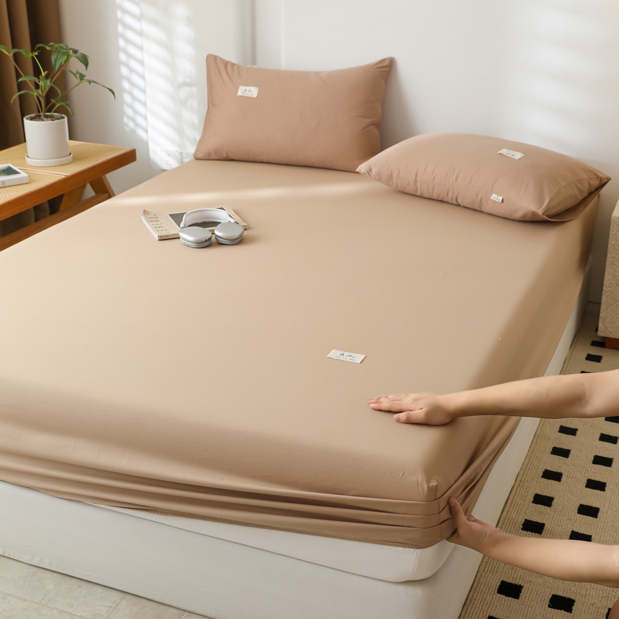 91家纺网 家纺一手货源 找家纺 眠博士 2025新款轻奢简约40s全棉纯棉纯色单床笠 床笠单件 床笠-卡其