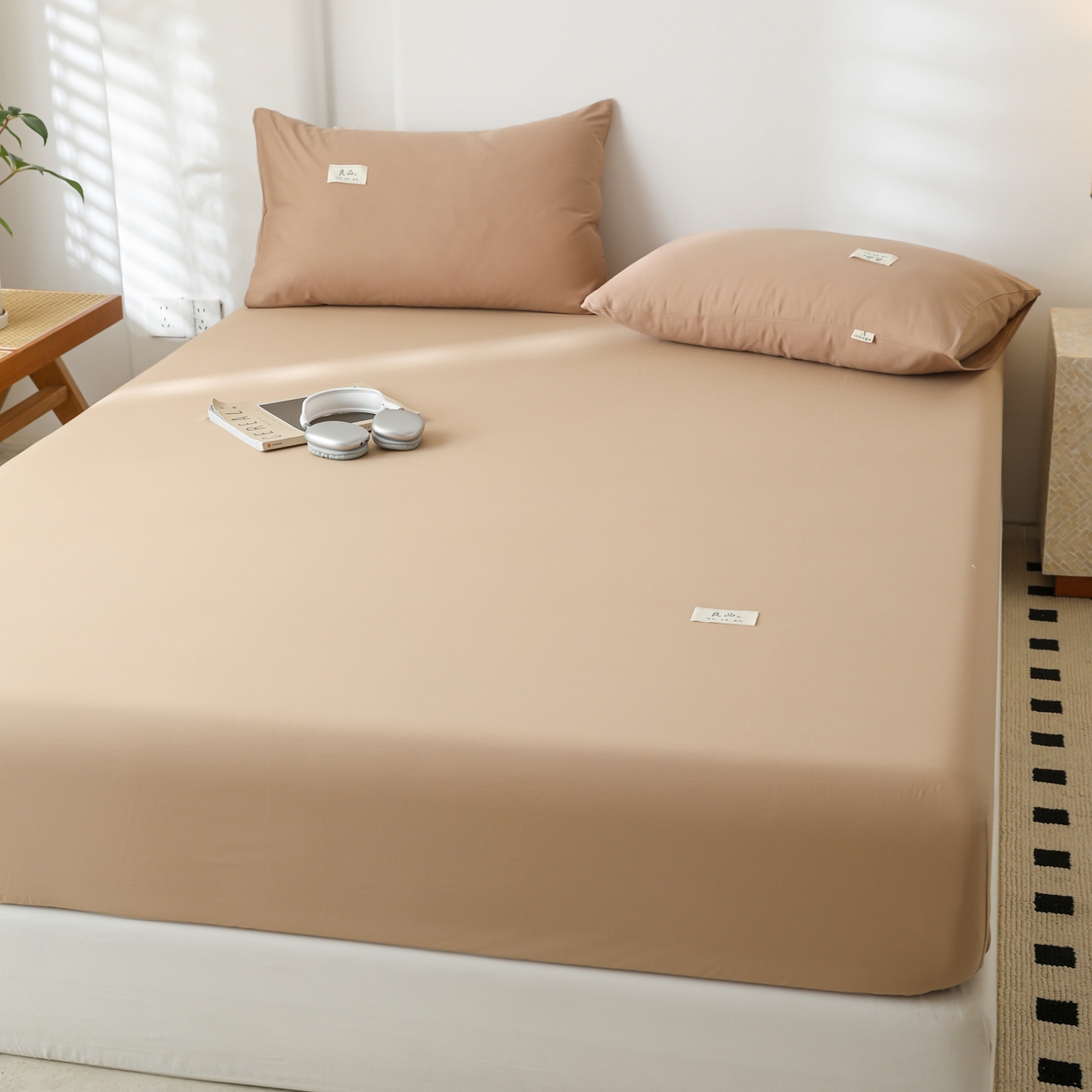 91家纺网 家纺一手货源 找家纺 眠博士 2025新款轻奢简约40s全棉纯棉纯色单床笠 床笠单件 床笠-卡其
