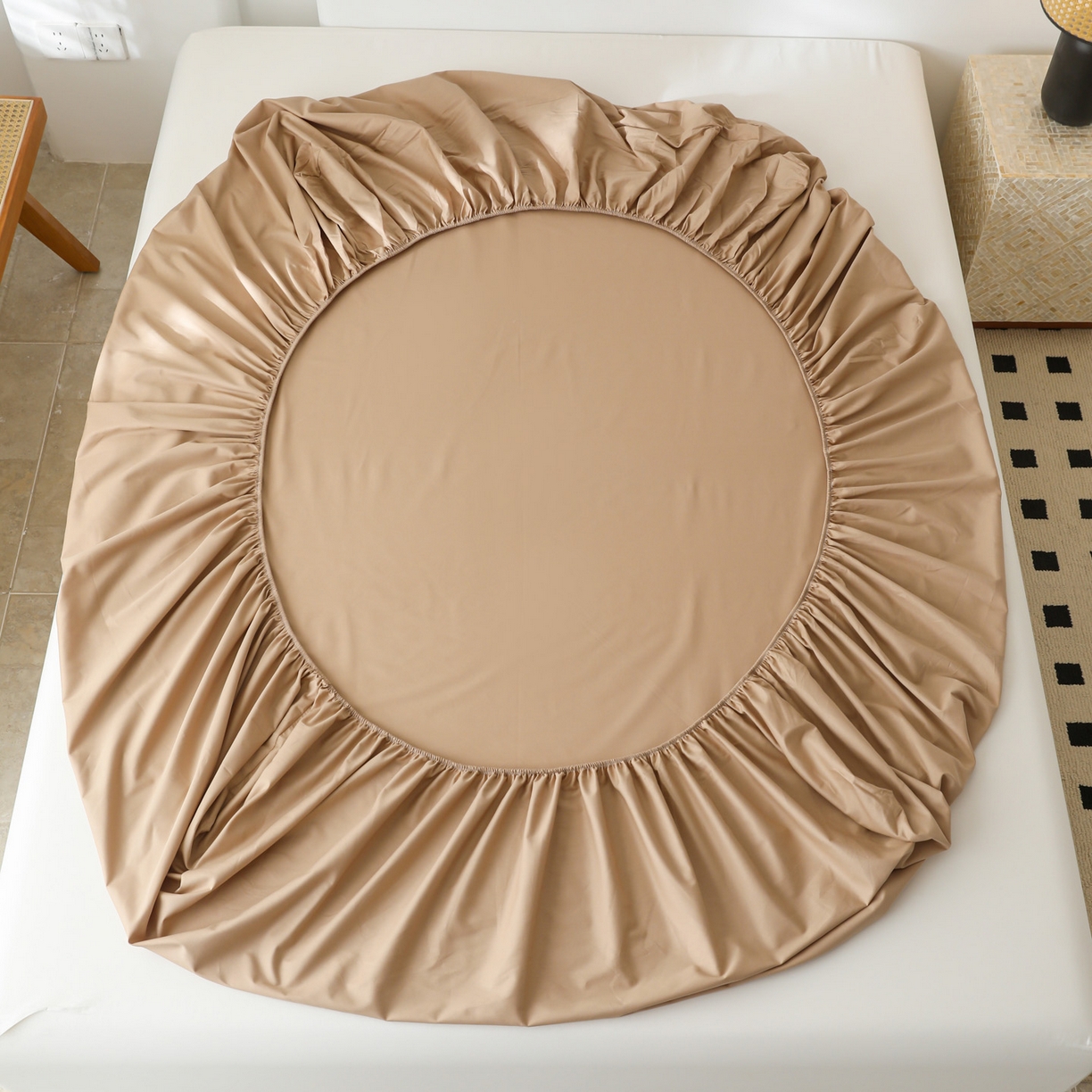 91家纺网 家纺一手货源 找家纺 眠博士 2025新款轻奢简约40s全棉纯棉纯色单床笠 床笠单件 床笠-卡其