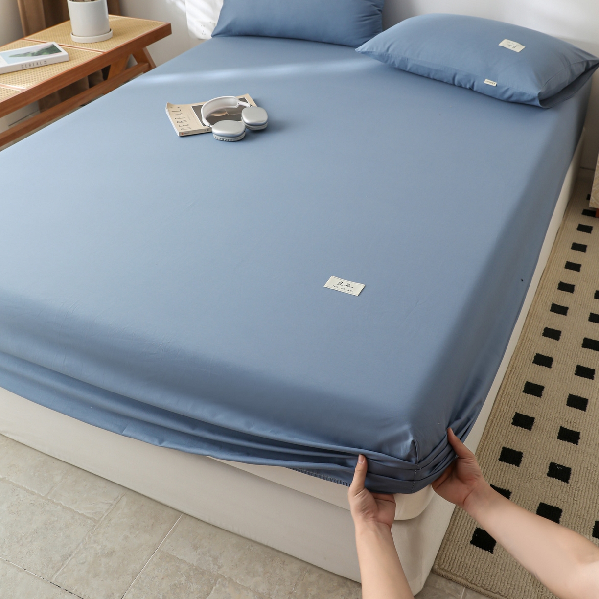 91家纺网 家纺一手货源 找家纺 眠博士 2025新款轻奢简约40s全棉纯棉纯色单床笠 床笠单件 床笠-宝蓝