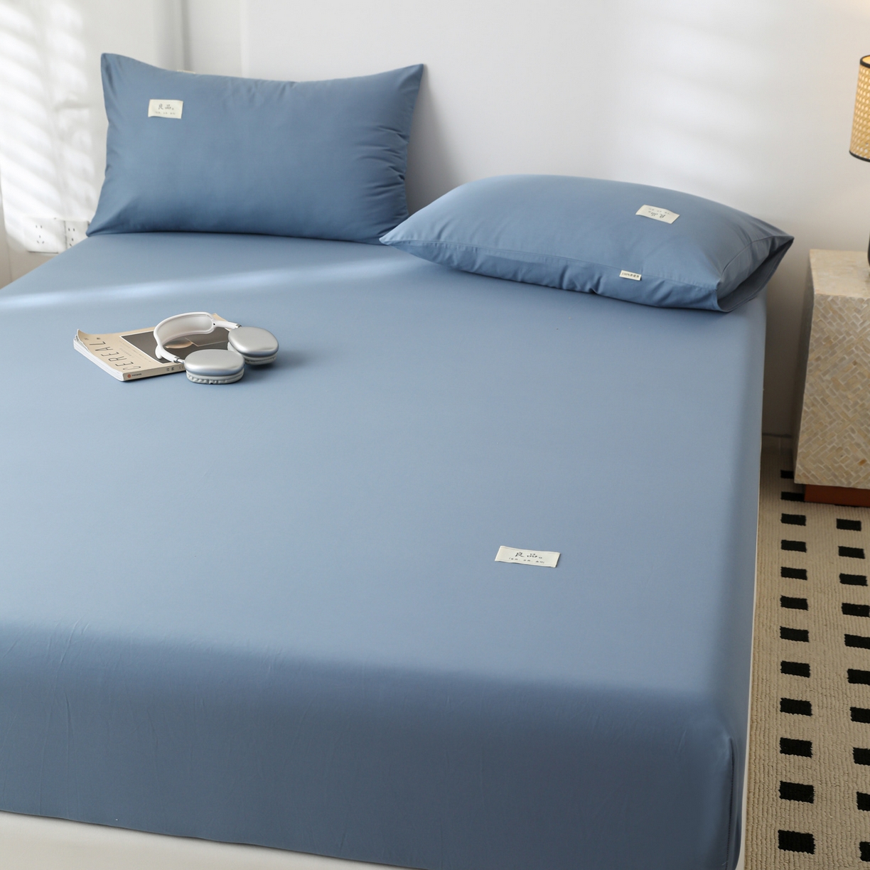 91家纺网 家纺一手货源 找家纺 眠博士 2025新款轻奢简约40s全棉纯棉纯色单床笠 床笠单件 床笠-宝蓝