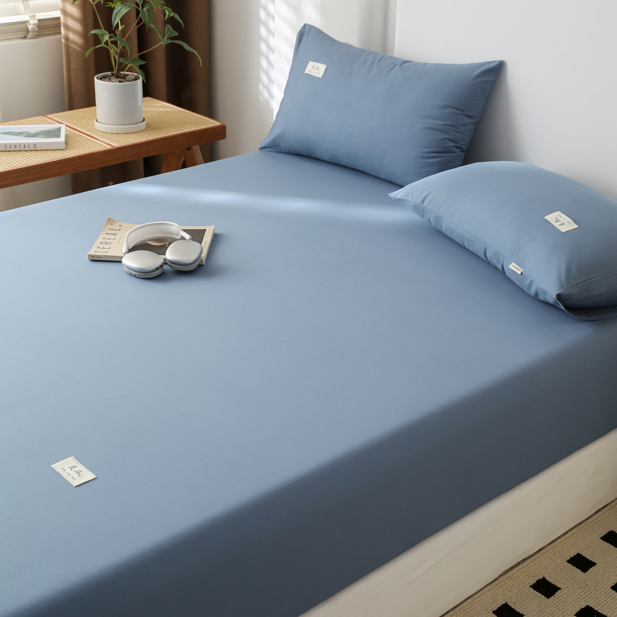 91家纺网 家纺一手货源 找家纺 眠博士 2025新款轻奢简约40s全棉纯棉纯色单床笠 床笠单件 床笠-宝蓝