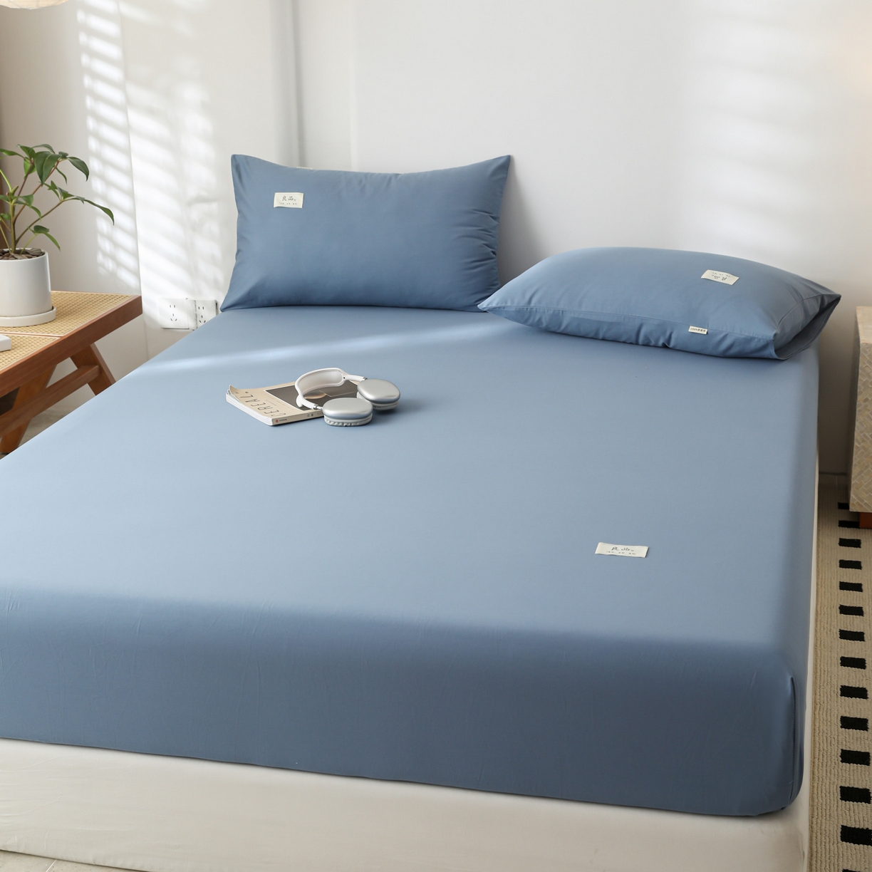 91家纺网 家纺一手货源 找家纺 眠博士 2025新款轻奢简约40s全棉纯棉纯色单床笠 床笠单件 床笠-宝蓝