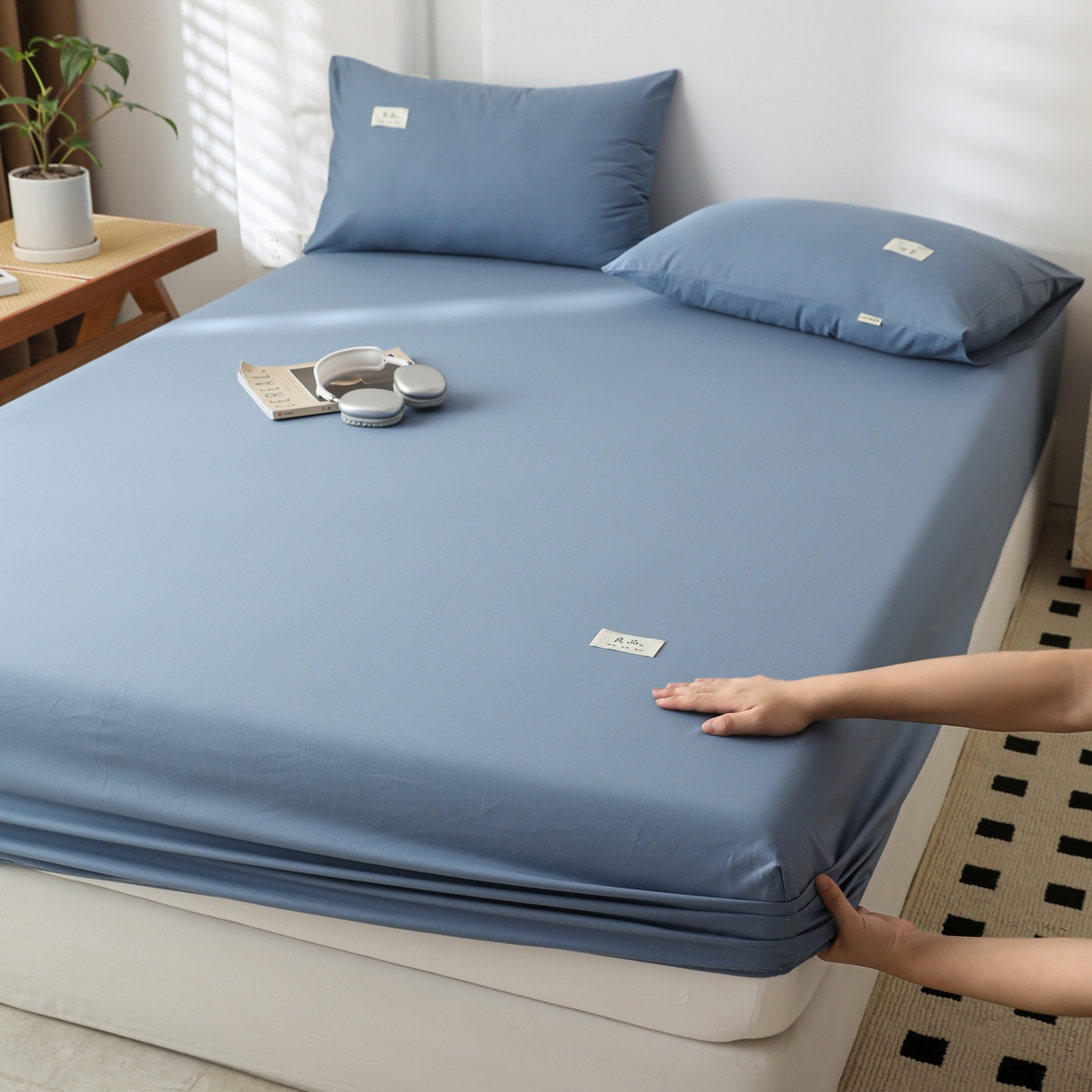 91家纺网 家纺一手货源 找家纺 眠博士 2025新款轻奢简约40s全棉纯棉纯色单床笠 床笠单件 床笠-宝蓝