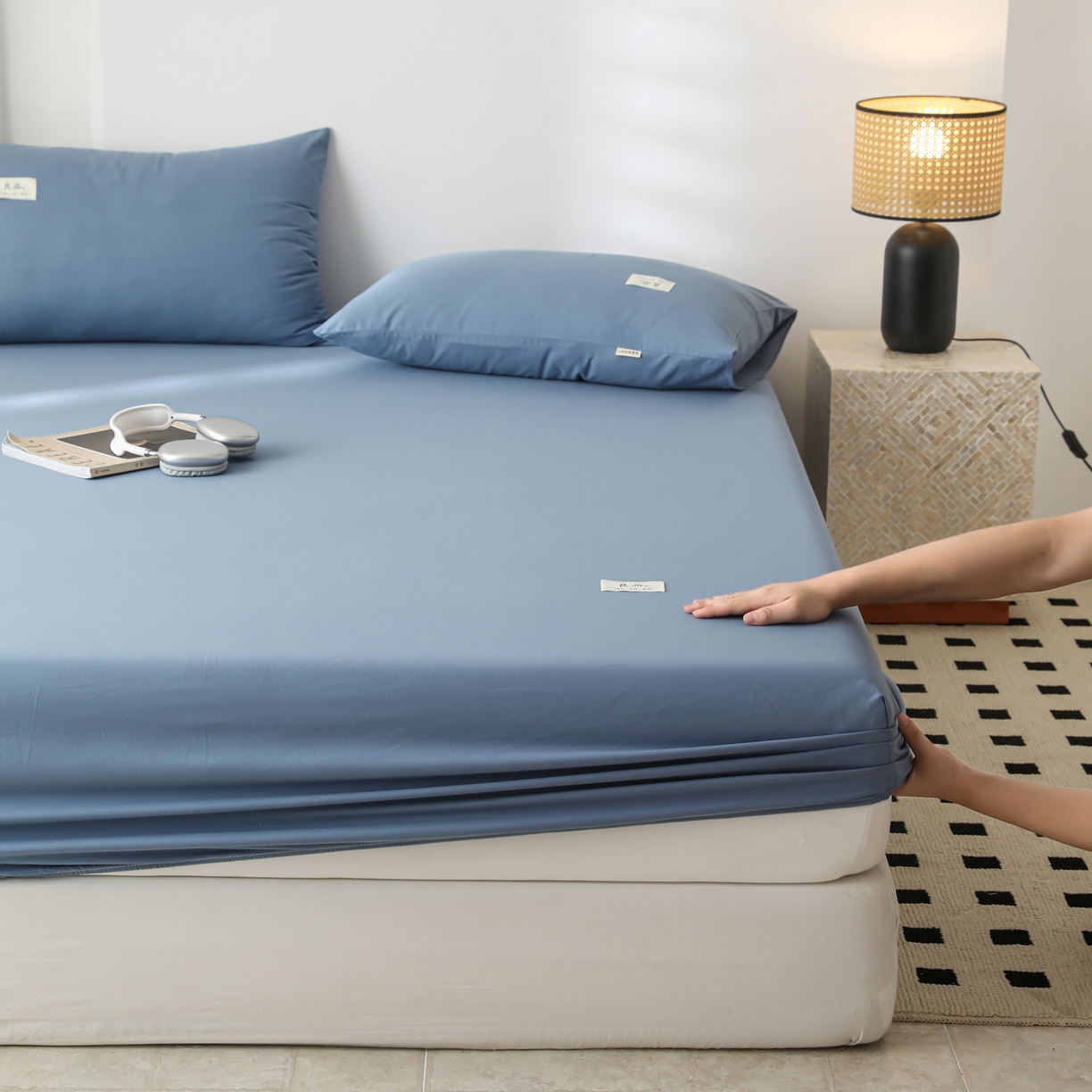 91家纺网 家纺一手货源 找家纺 眠博士 2025新款轻奢简约40s全棉纯棉纯色单床笠 床笠单件 床笠-宝蓝