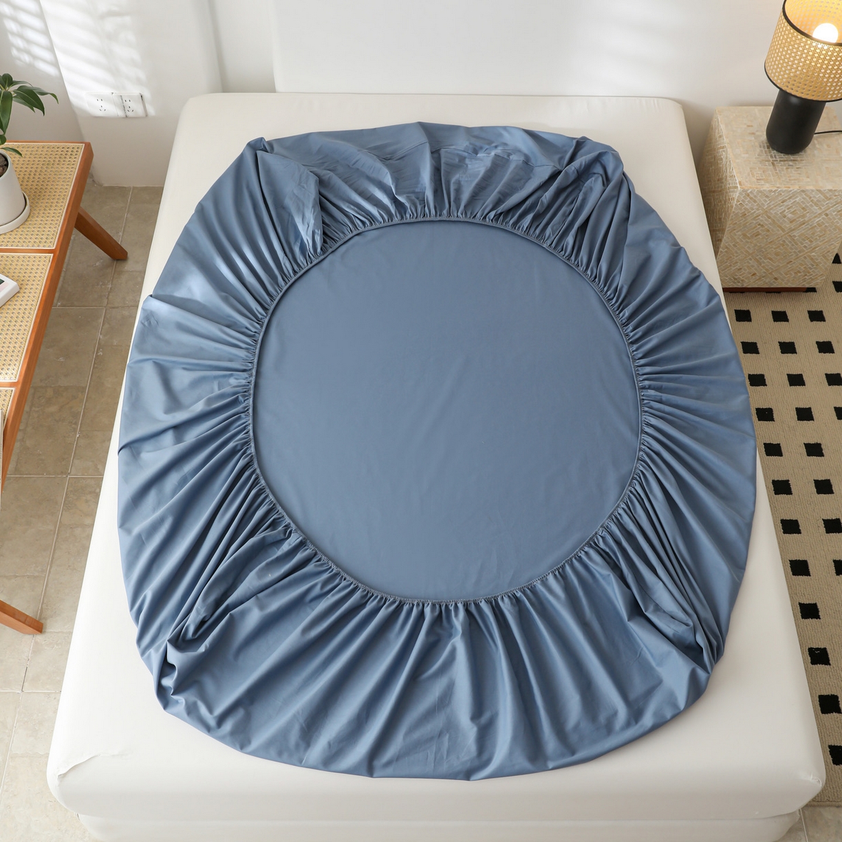 91家纺网 家纺一手货源 找家纺 眠博士 2025新款轻奢简约40s全棉纯棉纯色单床笠 床笠单件 床笠-宝蓝