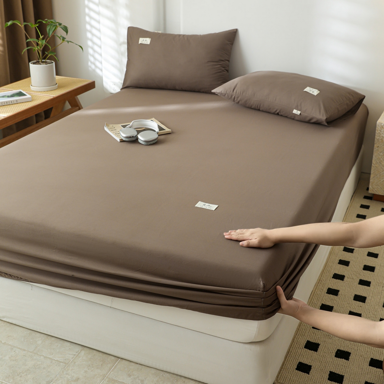 91家纺网 家纺一手货源 找家纺 眠博士 2025新款轻奢简约40s全棉纯棉纯色单床笠 床笠单件 床笠-春泥