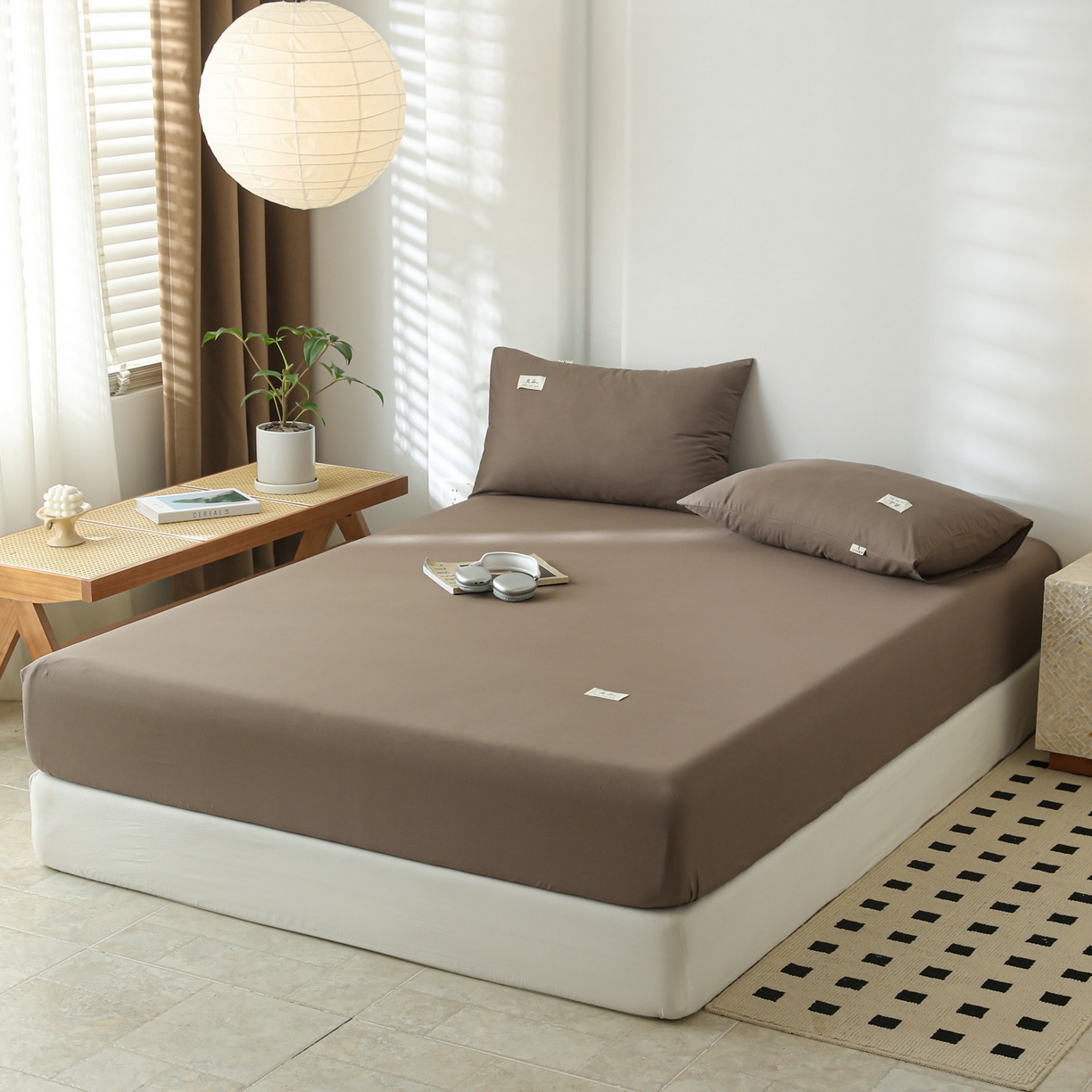 91家纺网 家纺一手货源 找家纺 眠博士 2025新款轻奢简约40s全棉纯棉纯色单床笠 床笠单件 床笠-春泥