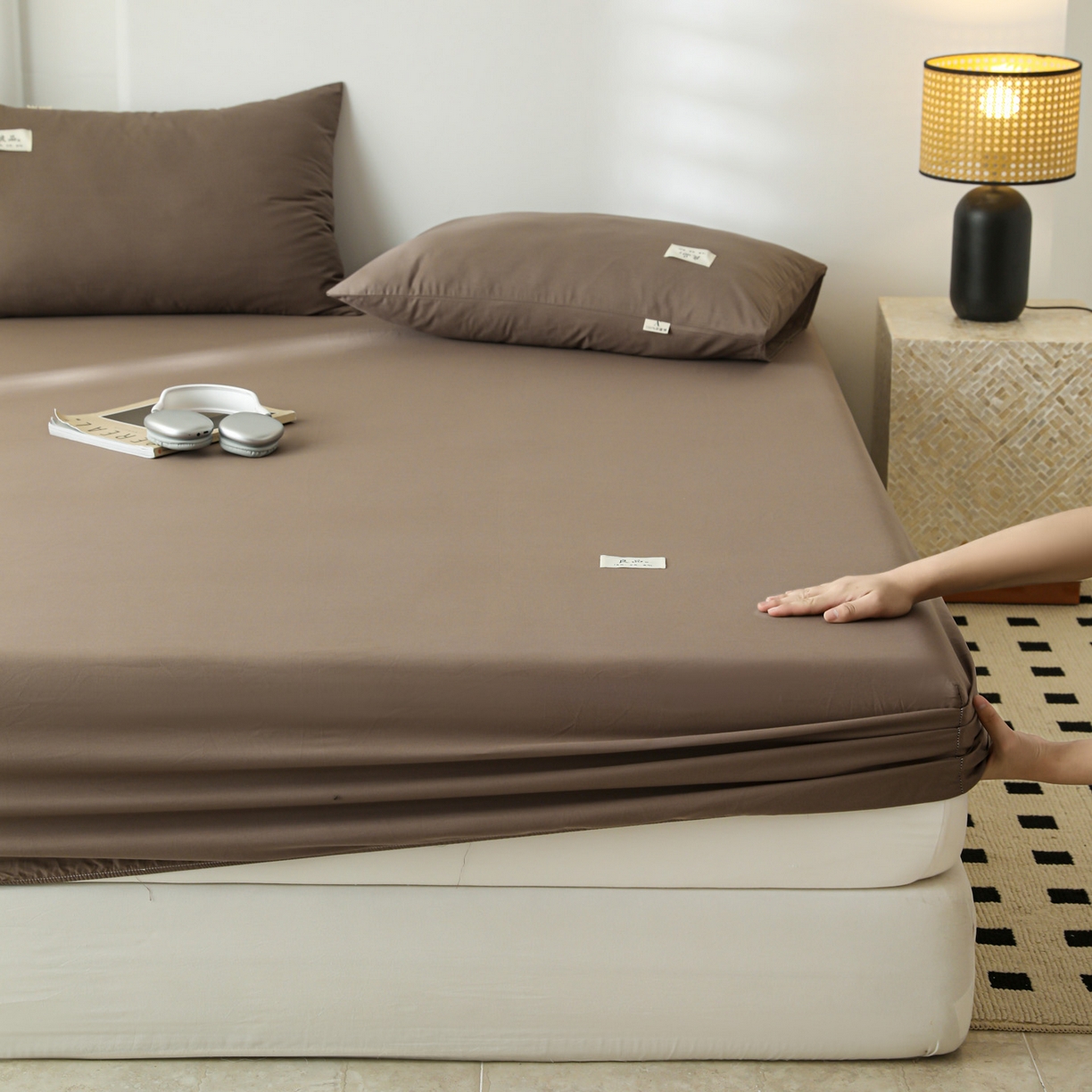 91家纺网 家纺一手货源 找家纺 眠博士 2025新款轻奢简约40s全棉纯棉纯色单床笠 床笠单件 床笠-春泥