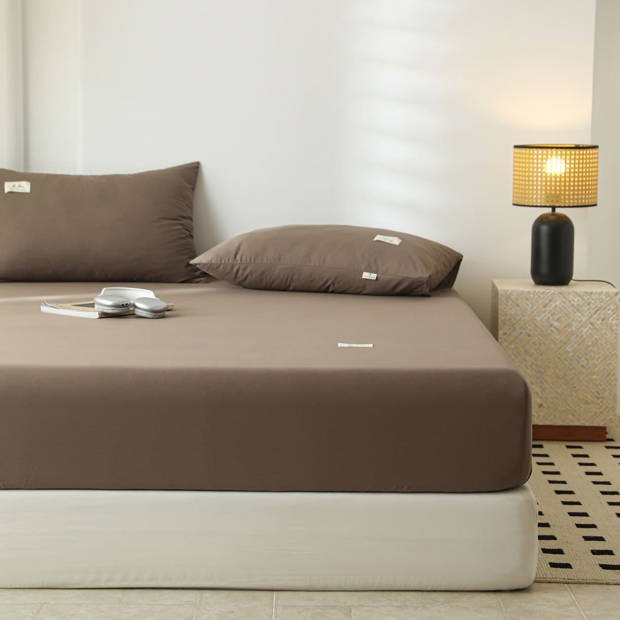 91家纺网 家纺一手货源 找家纺 眠博士 2025新款轻奢简约40s全棉纯棉纯色单床笠 床笠单件 床笠-春泥