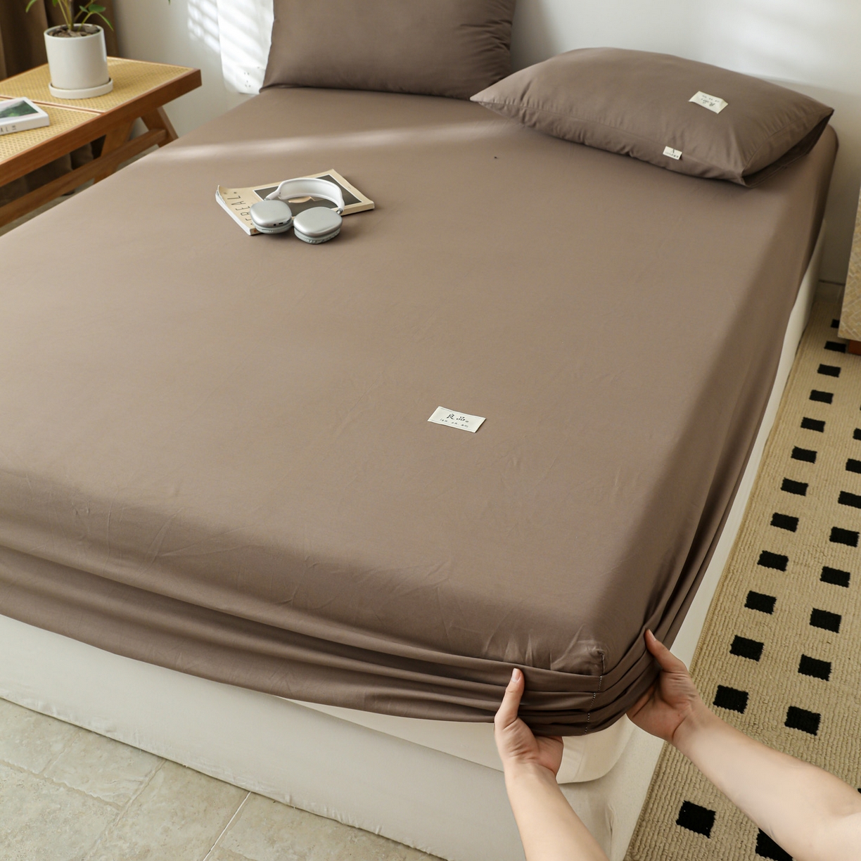 91家纺网 家纺一手货源 找家纺 眠博士 2025新款轻奢简约40s全棉纯棉纯色单床笠 床笠单件 床笠-春泥