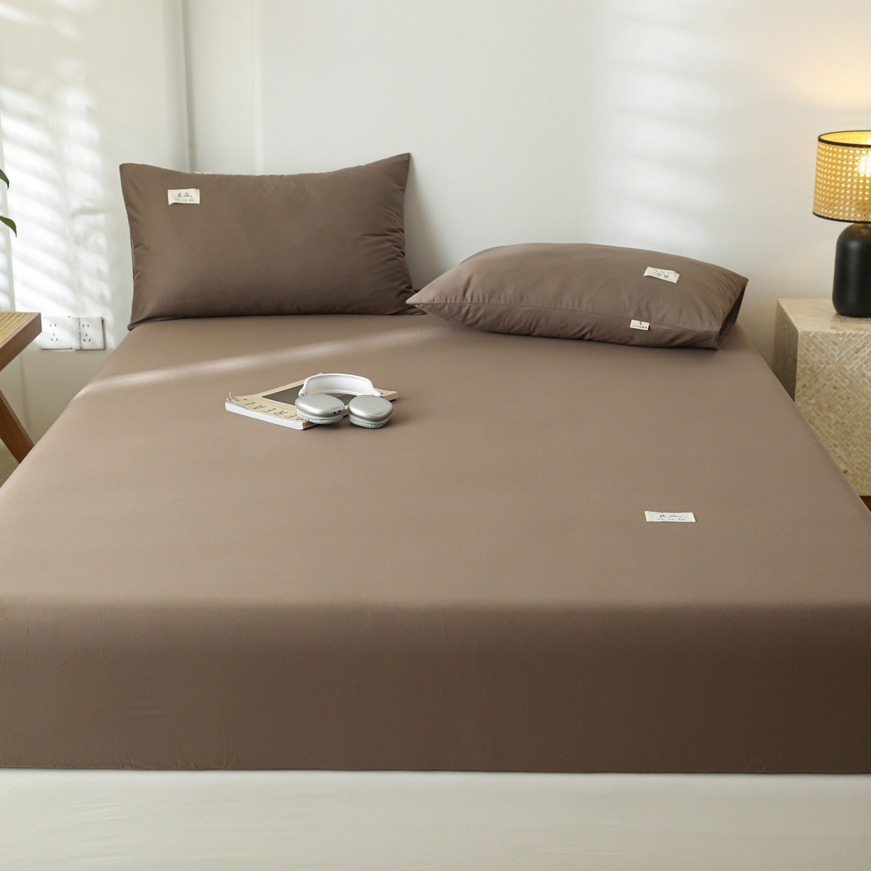 91家纺网 家纺一手货源 找家纺 眠博士 2025新款轻奢简约40s全棉纯棉纯色单床笠 床笠单件 床笠-春泥