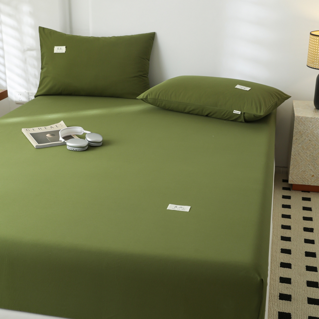 91家纺网 家纺一手货源 找家纺 眠博士 2025新款轻奢简约40s全棉纯棉纯色单床笠 床笠单件 床笠-军绿