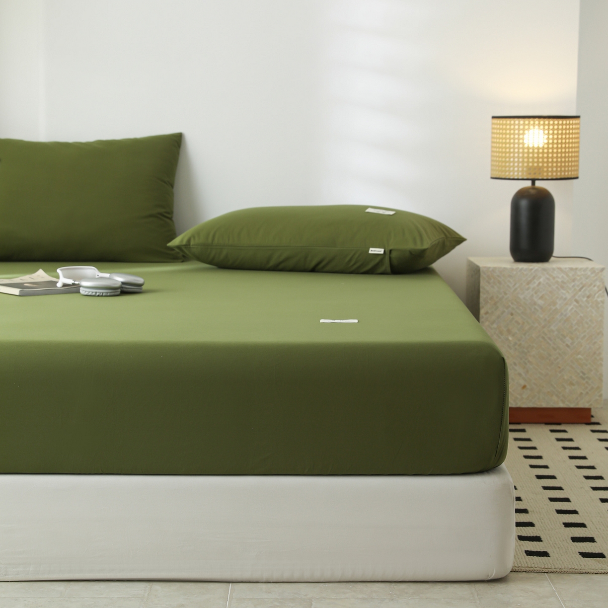 91家纺网 家纺一手货源 找家纺 眠博士 2025新款轻奢简约40s全棉纯棉纯色单床笠 床笠单件 床笠-军绿