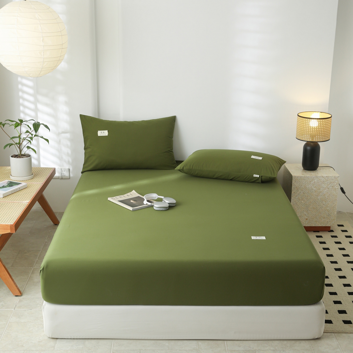 91家纺网 家纺一手货源 找家纺 眠博士 2025新款轻奢简约40s全棉纯棉纯色单床笠 床笠单件 床笠-军绿