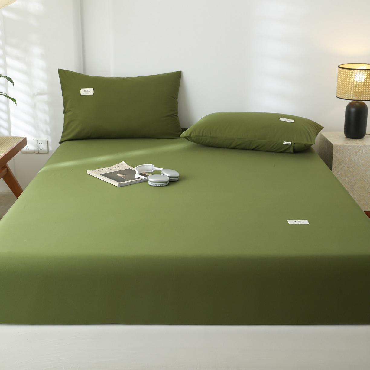 91家纺网 家纺一手货源 找家纺 眠博士 2025新款轻奢简约40s全棉纯棉纯色单床笠 床笠单件 床笠-军绿