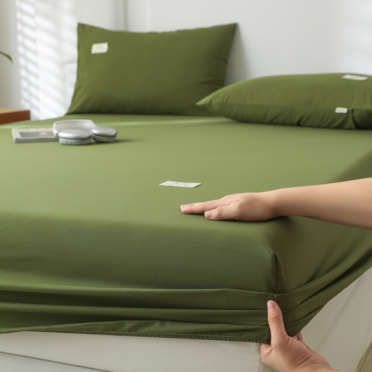 91家纺网 家纺一手货源 找家纺 眠博士 2025新款轻奢简约40s全棉纯棉纯色单床笠 床笠单件 床笠-军绿