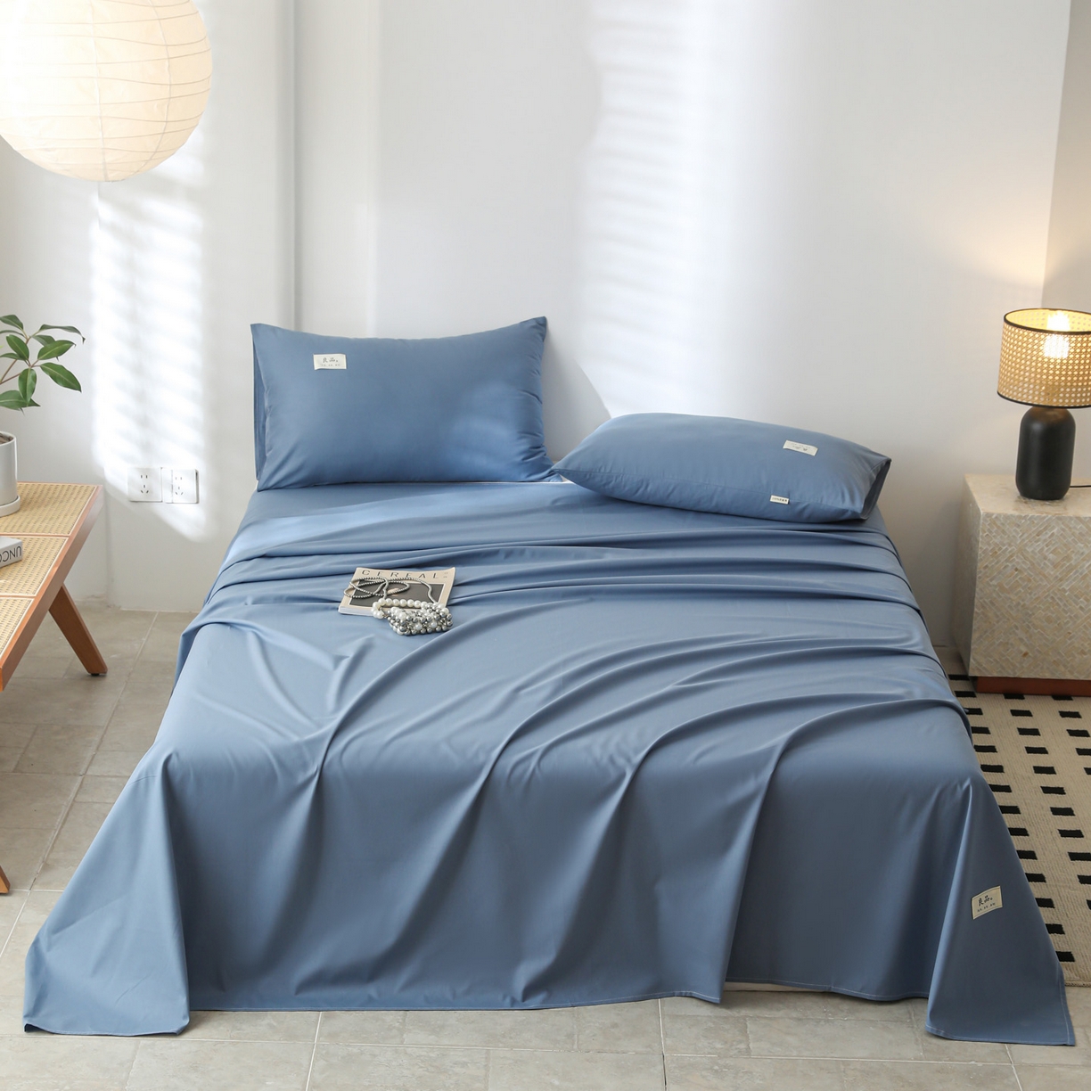91家纺网 家纺一手货源 找家纺 眠博士 2025新款轻奢简约40s全棉纯棉纯色单床单 床单单件 40支床单-宝蓝
