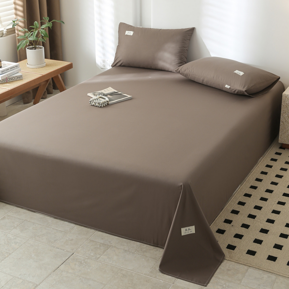 91家纺网 家纺一手货源 找家纺 眠博士 2025新款轻奢简约40s全棉纯棉纯色单床单 床单单件 40支床单-春泥