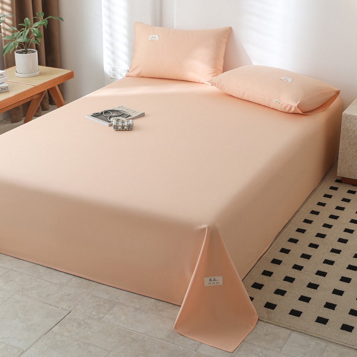 91家纺网 家纺一手货源 找家纺 眠博士 2025新款轻奢简约40s全棉纯棉纯色单床单 床单单件 40支床单-橘色