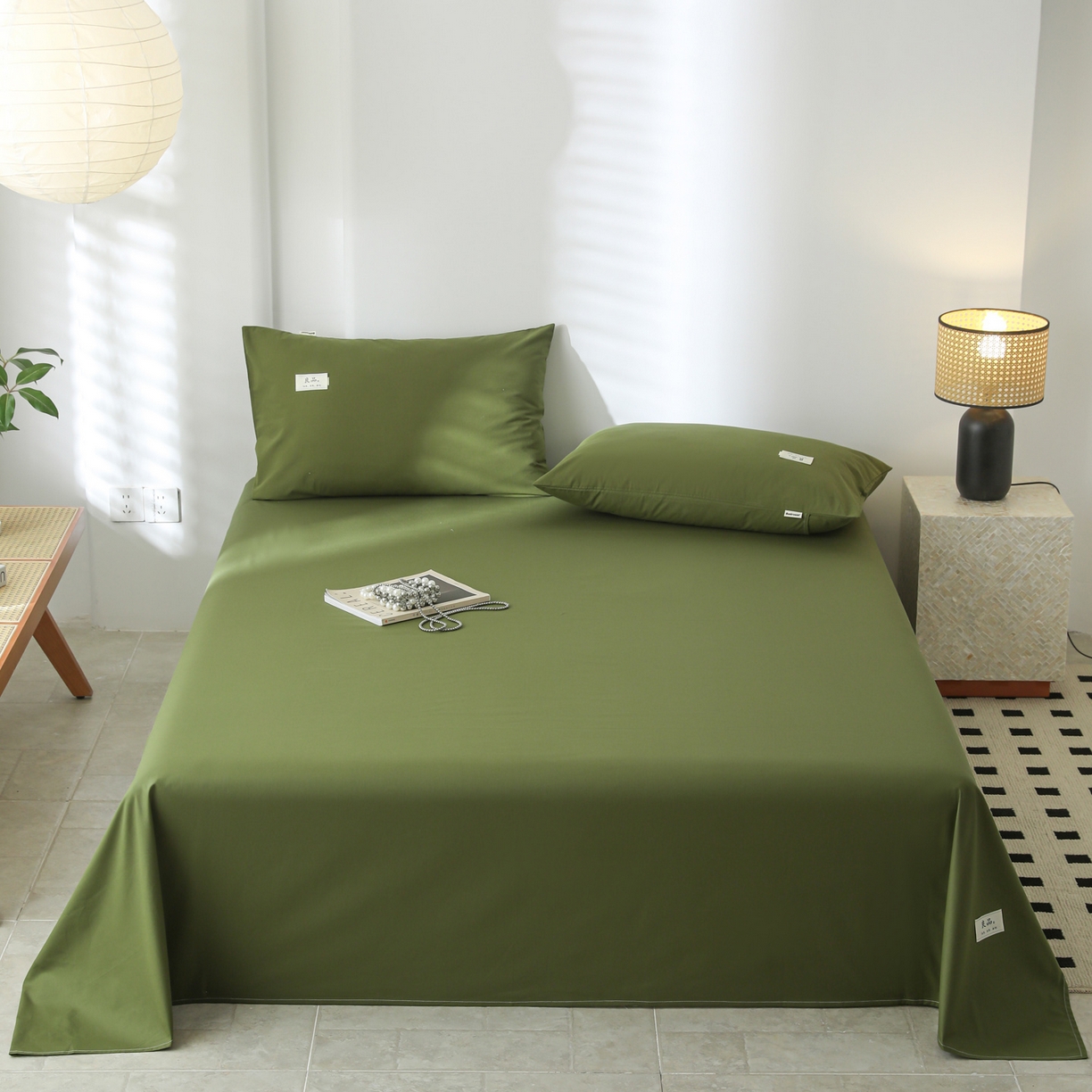 91家纺网 家纺一手货源 找家纺 眠博士 2025新款轻奢简约40s全棉纯棉纯色单床单 床单单件 40支床单-军绿