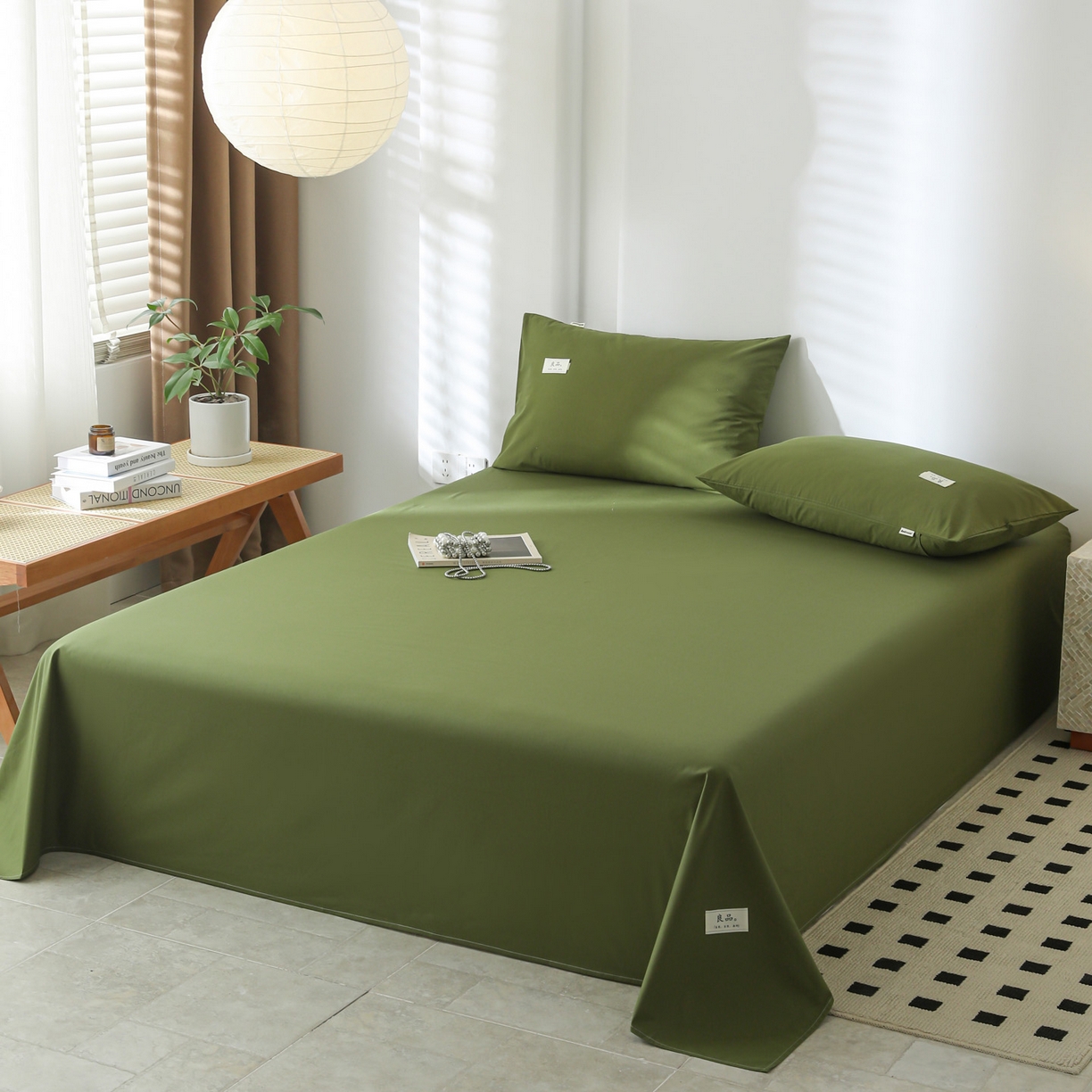 91家纺网 家纺一手货源 找家纺 眠博士 2025新款轻奢简约40s全棉纯棉纯色单床单 床单单件 40支床单-军绿