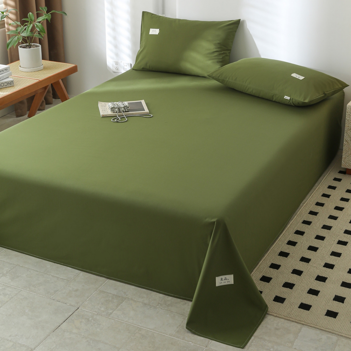 91家纺网 家纺一手货源 找家纺 眠博士 2025新款轻奢简约40s全棉纯棉纯色单床单 床单单件 40支床单-军绿