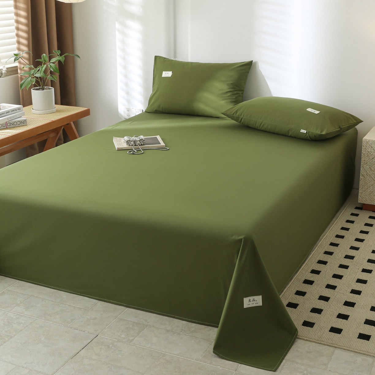 91家纺网 家纺一手货源 找家纺 眠博士 2025新款轻奢简约40s全棉纯棉纯色单床单 床单单件 40支床单-军绿