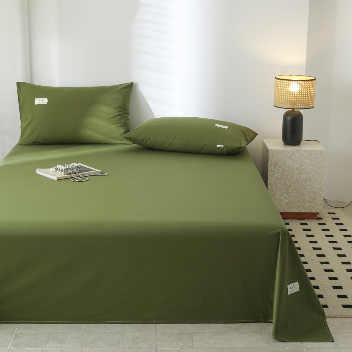 91家纺网 家纺一手货源 找家纺 眠博士 2025新款轻奢简约40s全棉纯棉纯色单床单 床单单件 40支床单-军绿