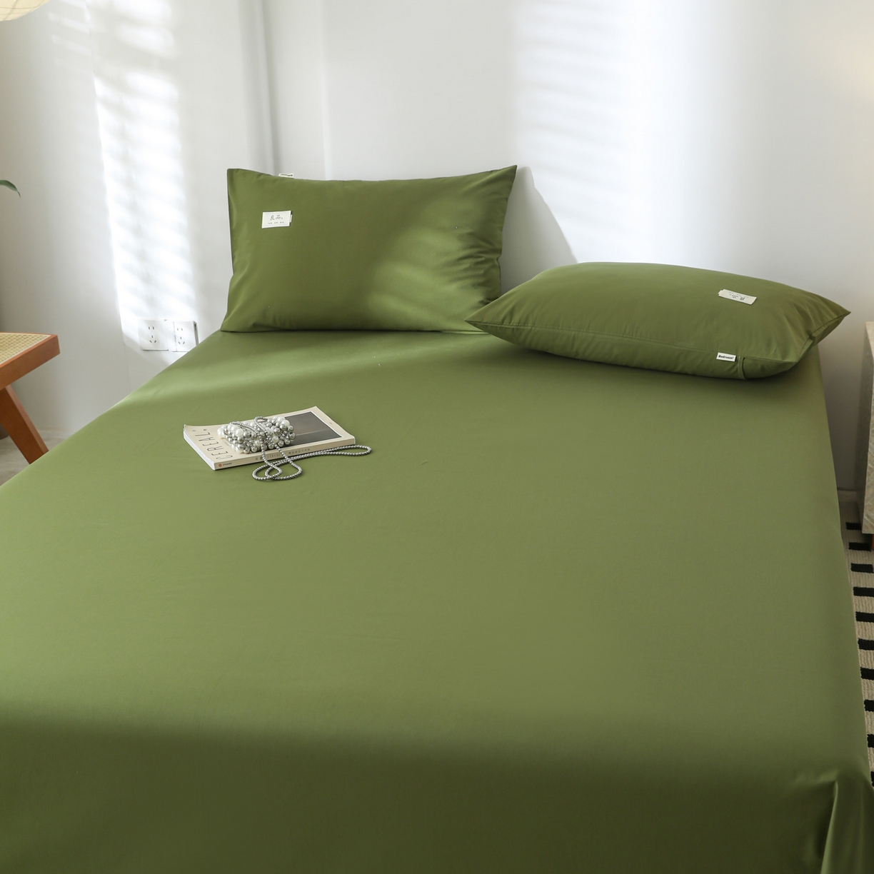 91家纺网 家纺一手货源 找家纺 眠博士 2025新款轻奢简约40s全棉纯棉纯色单床单 床单单件 40支床单-军绿