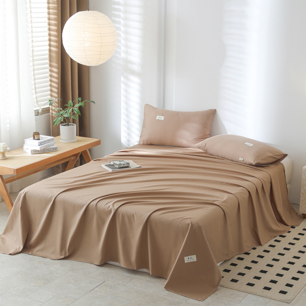 91家纺网 家纺一手货源 找家纺 眠博士 2025新款轻奢简约40s全棉纯棉纯色单床单 床单单件 40支床单-卡其