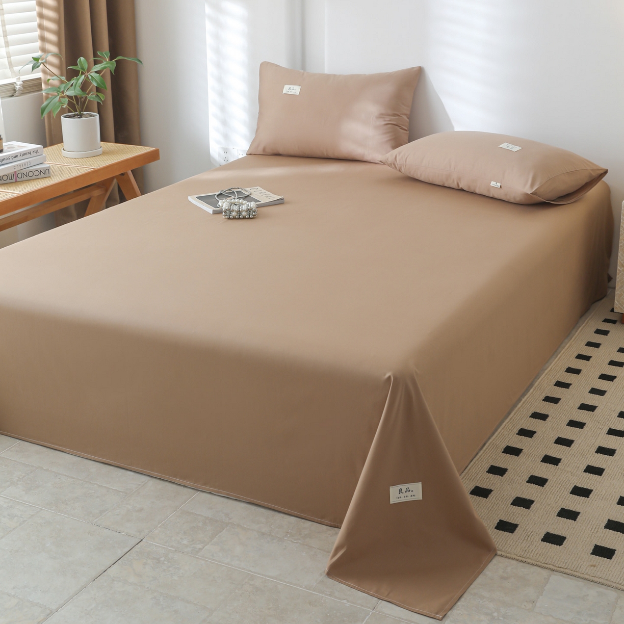 91家纺网 家纺一手货源 找家纺 眠博士 2025新款轻奢简约40s全棉纯棉纯色单床单 床单单件 40支床单-卡其