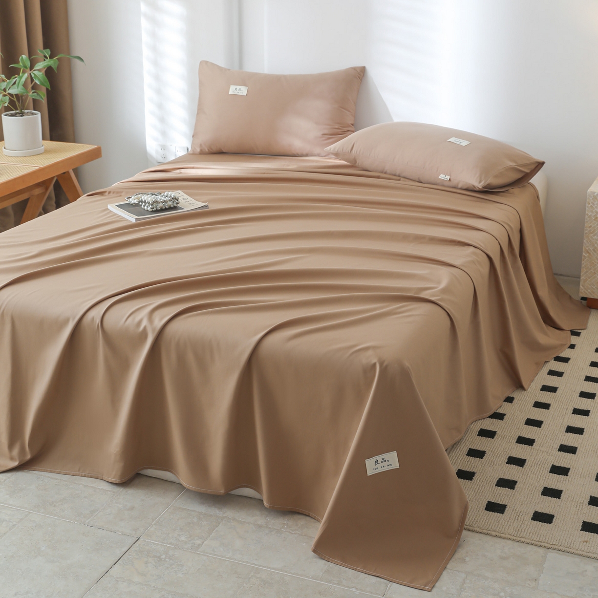 91家纺网 家纺一手货源 找家纺 眠博士 2025新款轻奢简约40s全棉纯棉纯色单床单 床单单件 40支床单-卡其