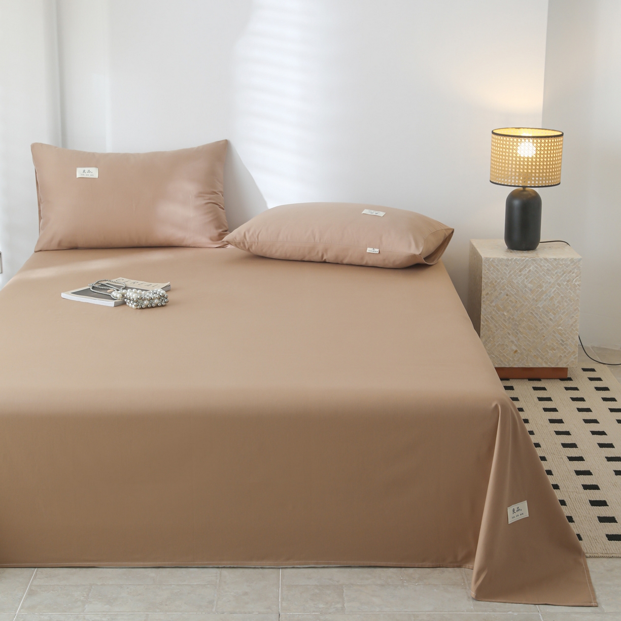 91家纺网 家纺一手货源 找家纺 眠博士 2025新款轻奢简约40s全棉纯棉纯色单床单 床单单件 40支床单-卡其