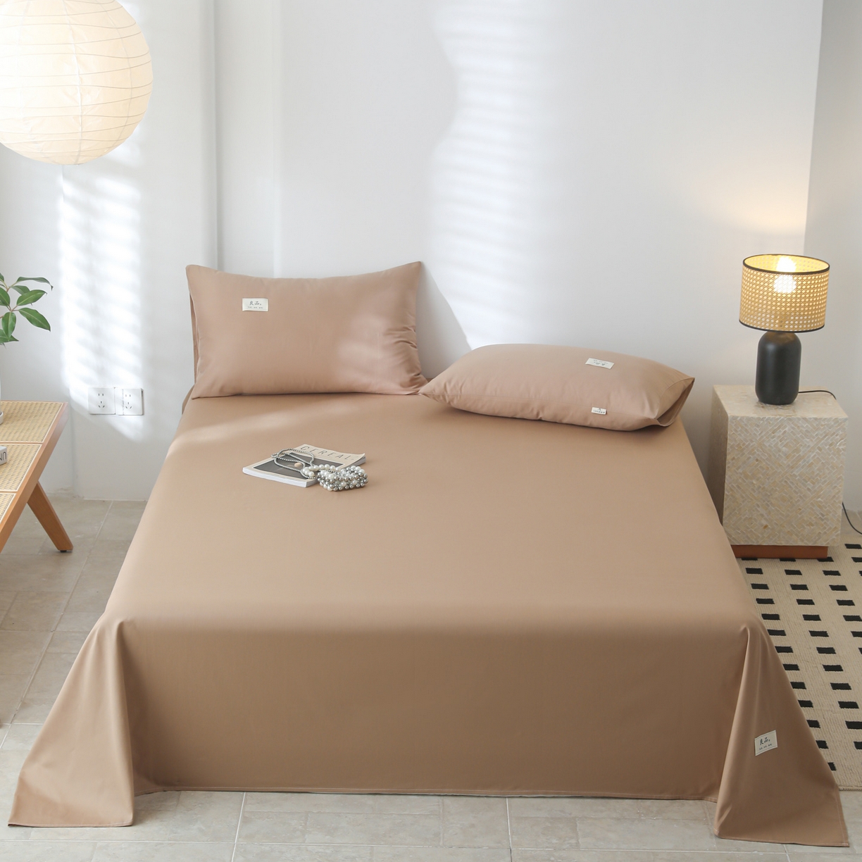 91家纺网 家纺一手货源 找家纺 眠博士 2025新款轻奢简约40s全棉纯棉纯色单床单 床单单件 40支床单-卡其