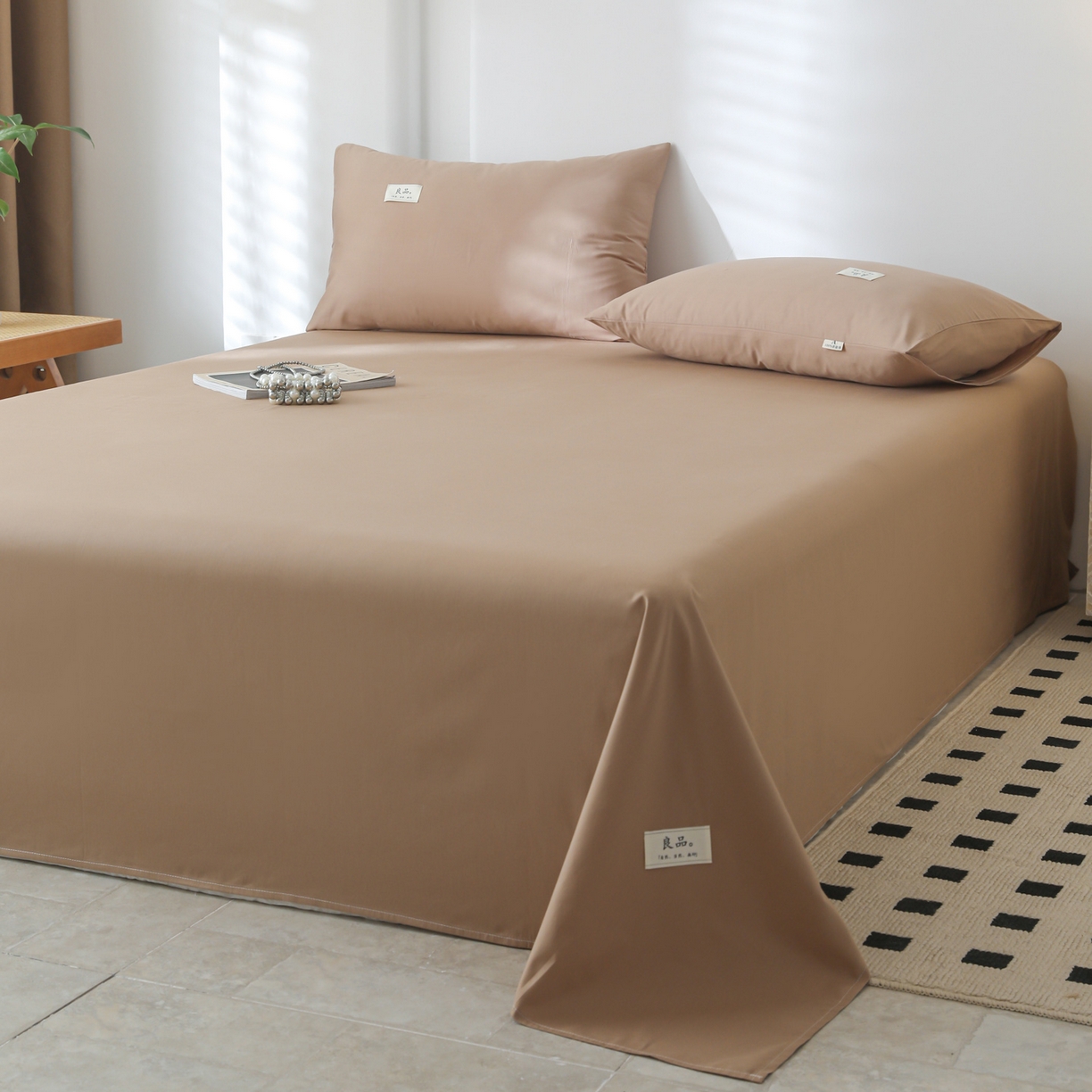91家纺网 家纺一手货源 找家纺 眠博士 2025新款轻奢简约40s全棉纯棉纯色单床单 床单单件 40支床单-卡其