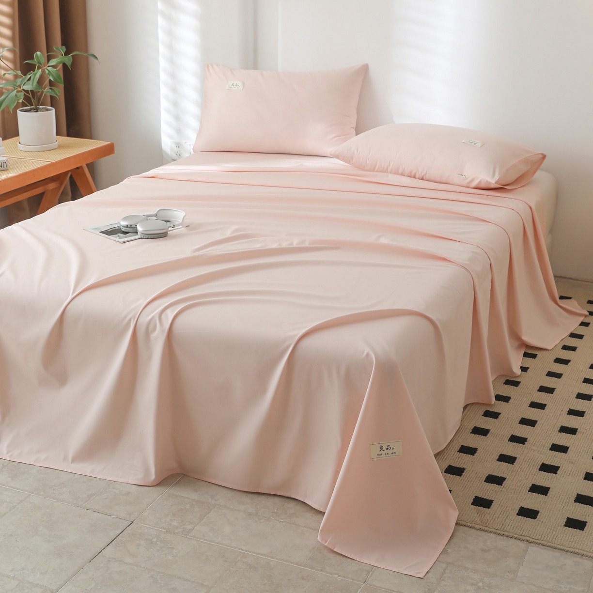 91家纺网 家纺一手货源 找家纺 眠博士 2025新款轻奢简约40s全棉纯棉纯色单床单 床单单件 40支床单-浅粉
