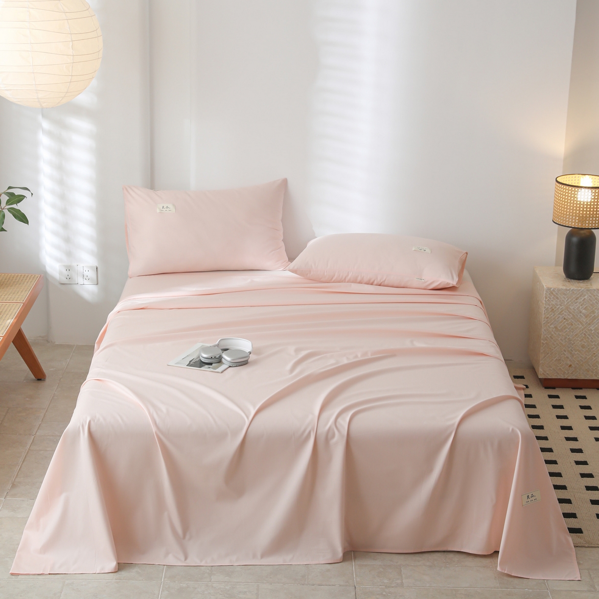 91家纺网 家纺一手货源 找家纺 眠博士 2025新款轻奢简约40s全棉纯棉纯色单床单 床单单件 40支床单-浅粉