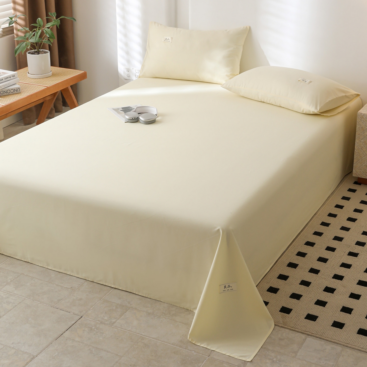 91家纺网 家纺一手货源 找家纺 眠博士 2025新款轻奢简约40s全棉纯棉纯色单床单 床单单件 40支床单-浅黄