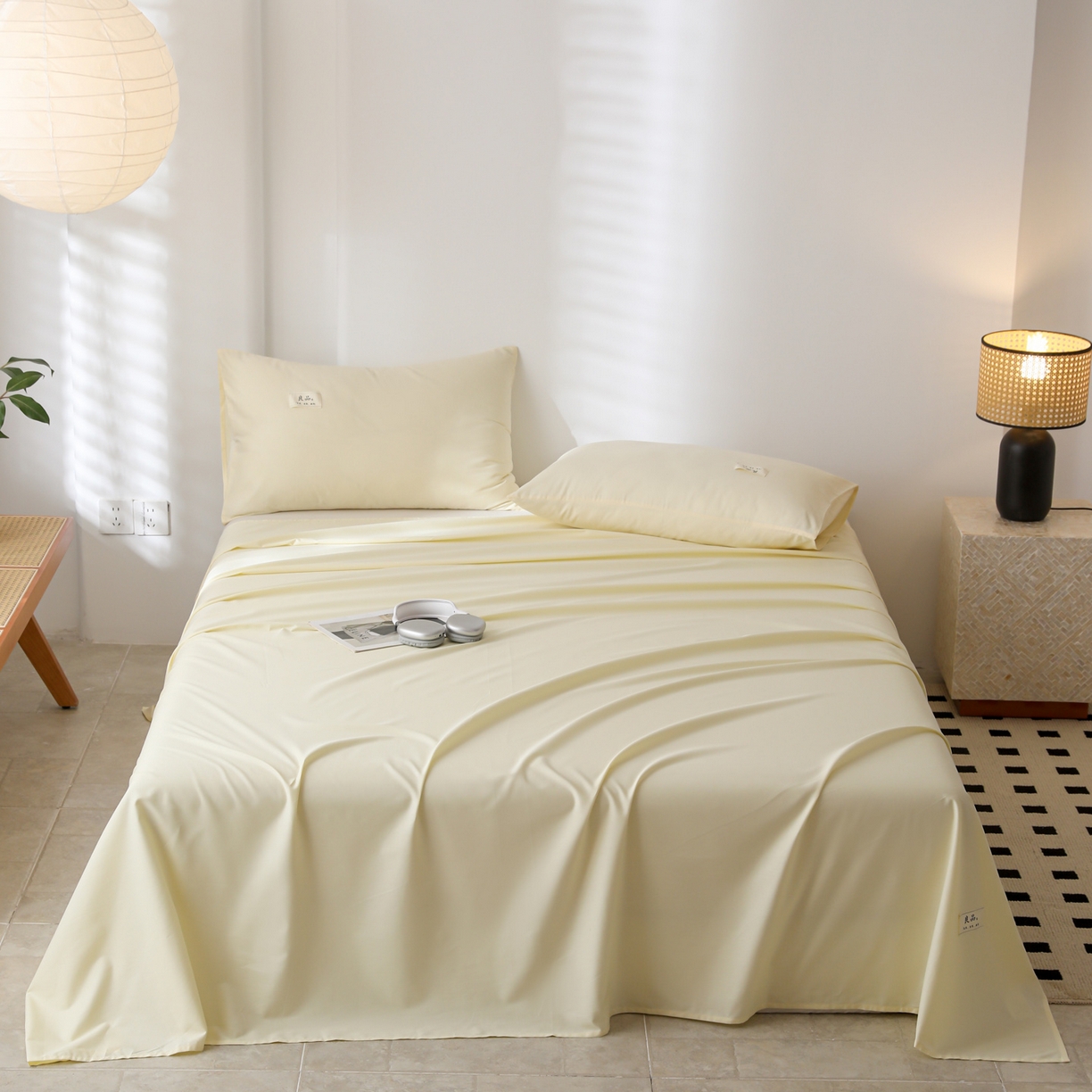 91家纺网 家纺一手货源 找家纺 眠博士 2025新款轻奢简约40s全棉纯棉纯色单床单 床单单件 40支床单-浅黄