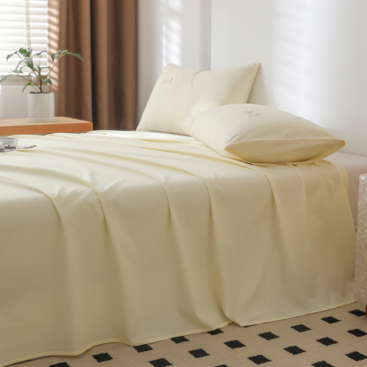 91家纺网 家纺一手货源 找家纺 眠博士 2025新款轻奢简约40s全棉纯棉纯色单床单 床单单件 40支床单-浅黄