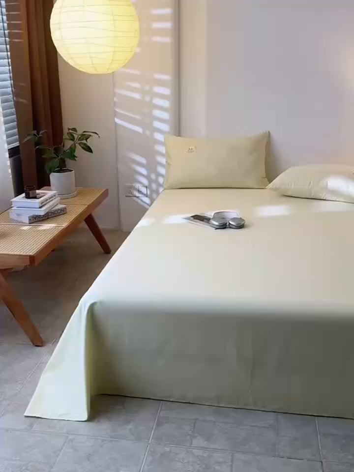 91家纺网 家纺一手货源 找家纺 眠博士 2025新款轻奢简约40s全棉纯棉纯色单床单 床单单件 40支床单-浅黄