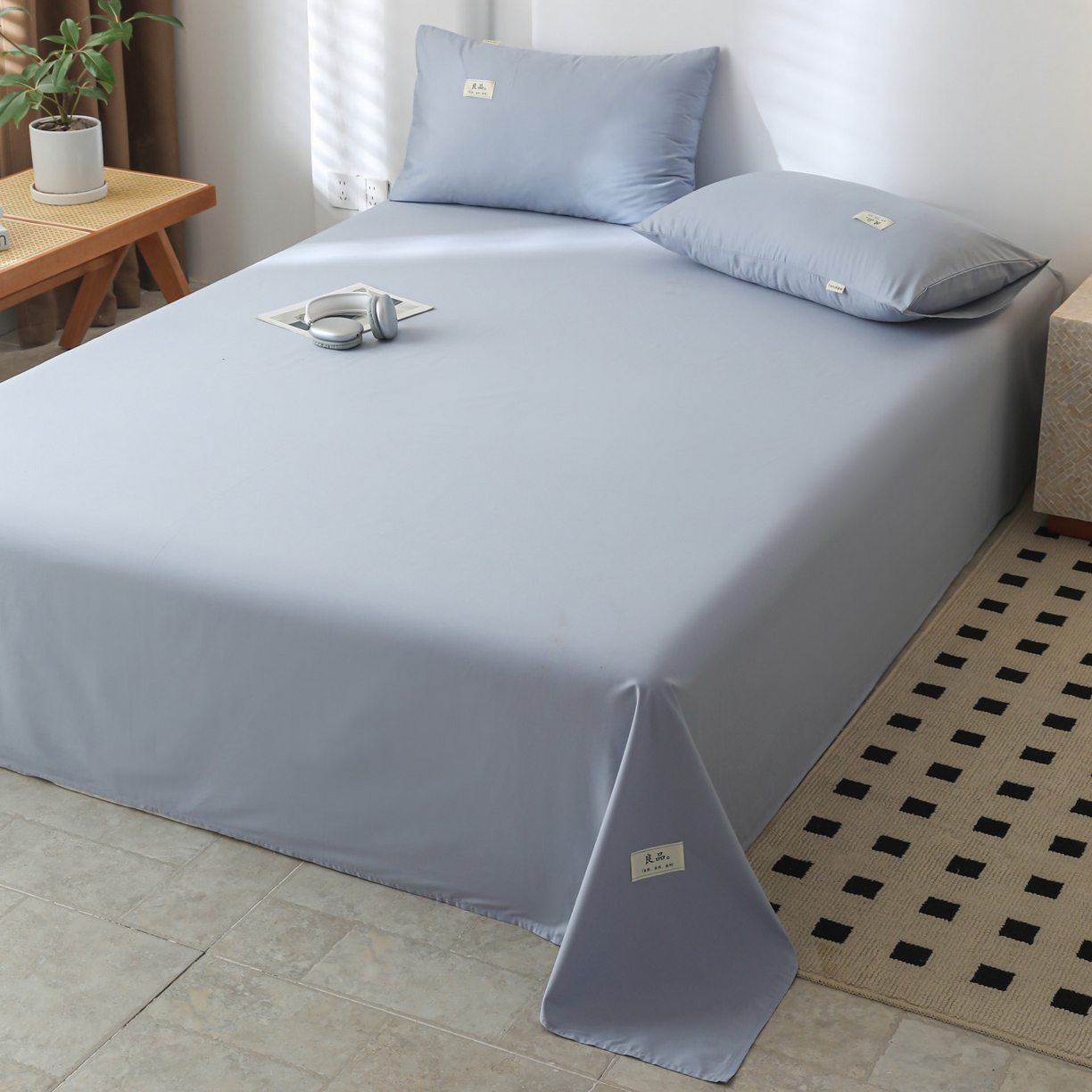 91家纺网 家纺一手货源 找家纺 眠博士 2025新款轻奢简约40s全棉纯棉纯色单床单 床单单件 40支床单-浅蓝