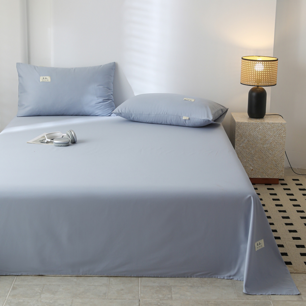 91家纺网 家纺一手货源 找家纺 眠博士 2025新款轻奢简约40s全棉纯棉纯色单床单 床单单件 40支床单-浅蓝