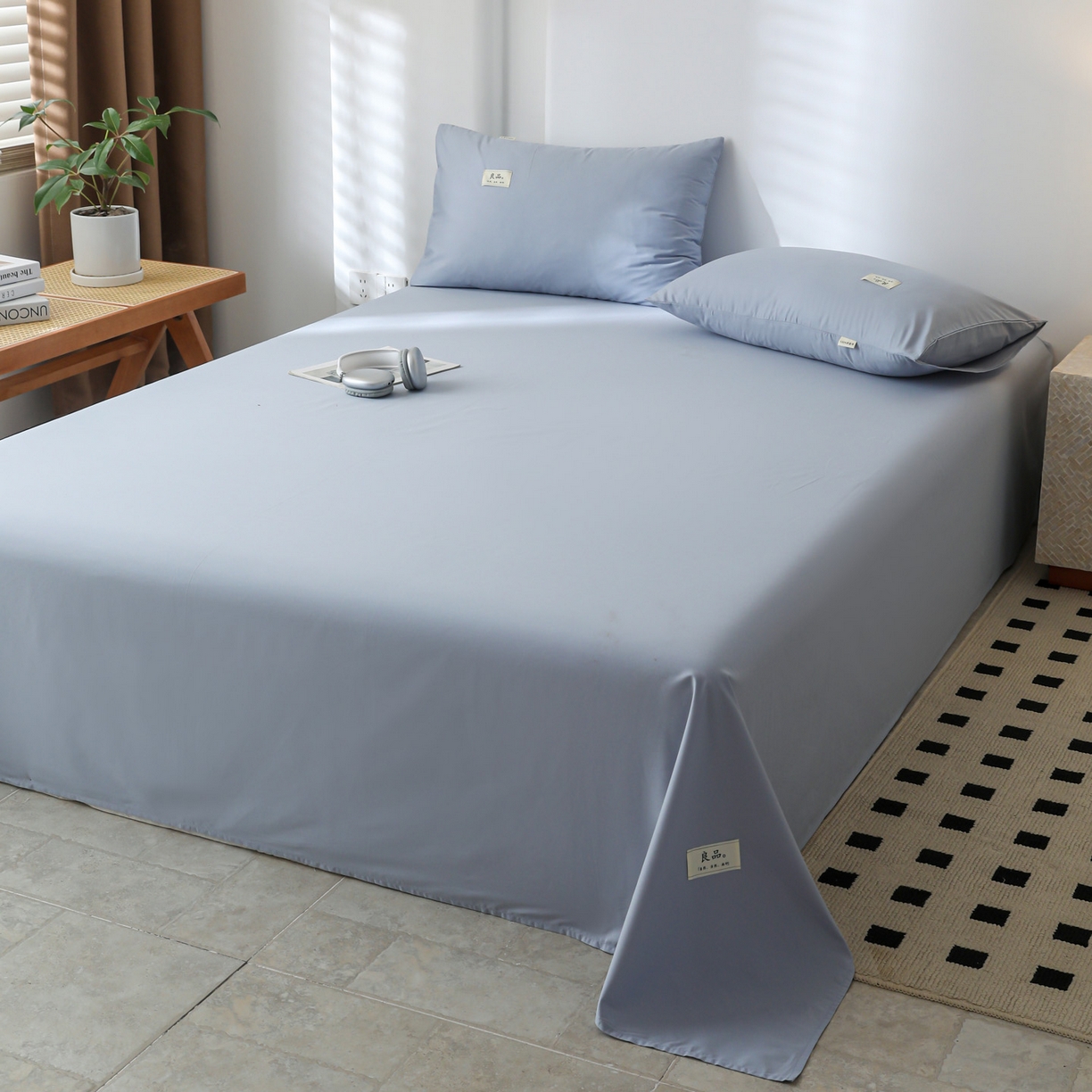 91家纺网 家纺一手货源 找家纺 眠博士 2025新款轻奢简约40s全棉纯棉纯色单床单 床单单件 40支床单-浅蓝
