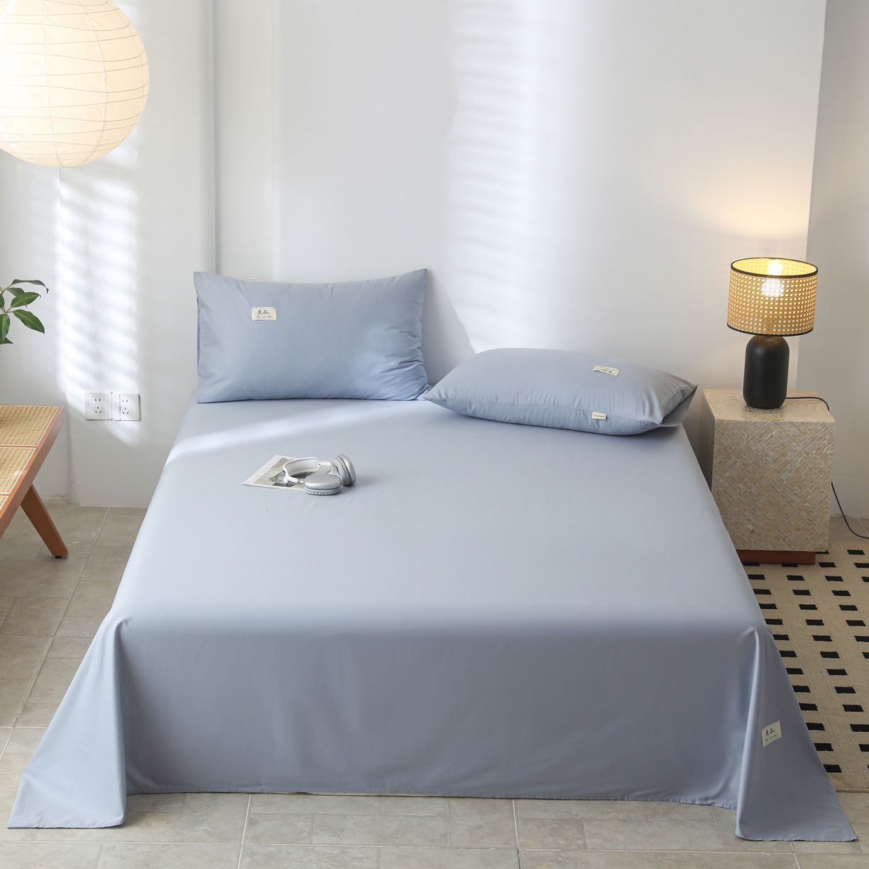 91家纺网 家纺一手货源 找家纺 眠博士 2025新款轻奢简约40s全棉纯棉纯色单床单 床单单件 40支床单-浅蓝