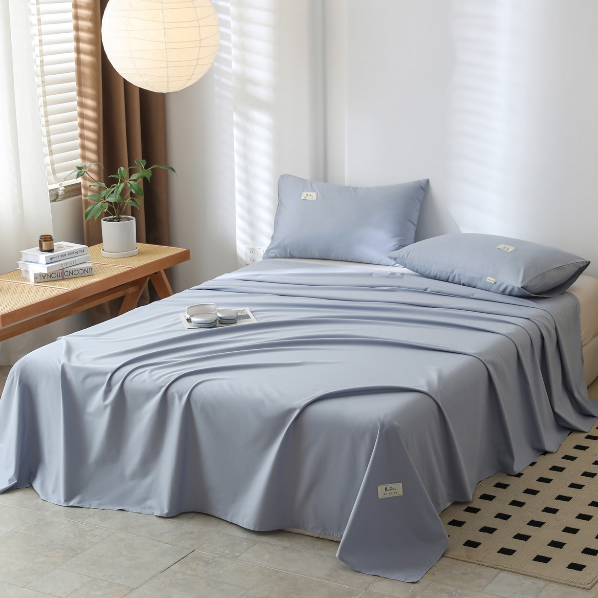 91家纺网 家纺一手货源 找家纺 眠博士 2025新款轻奢简约40s全棉纯棉纯色单床单 床单单件 40支床单-浅蓝